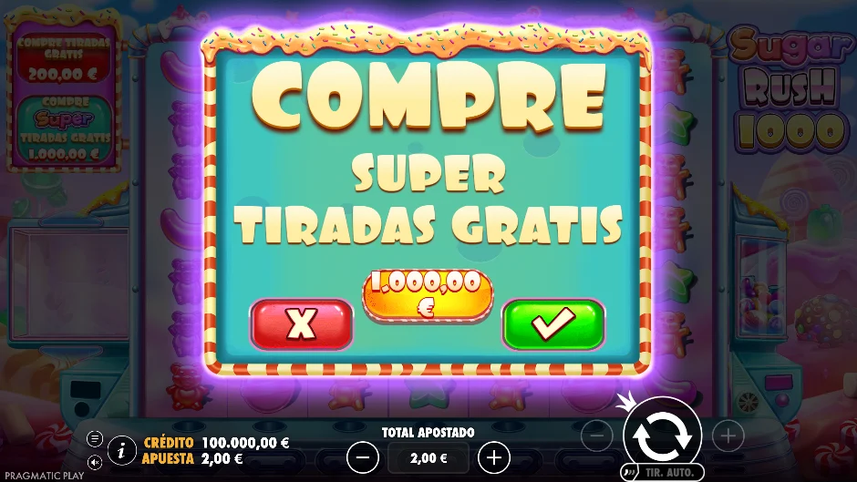 Sugar Rush 1000 — menú de apuesta